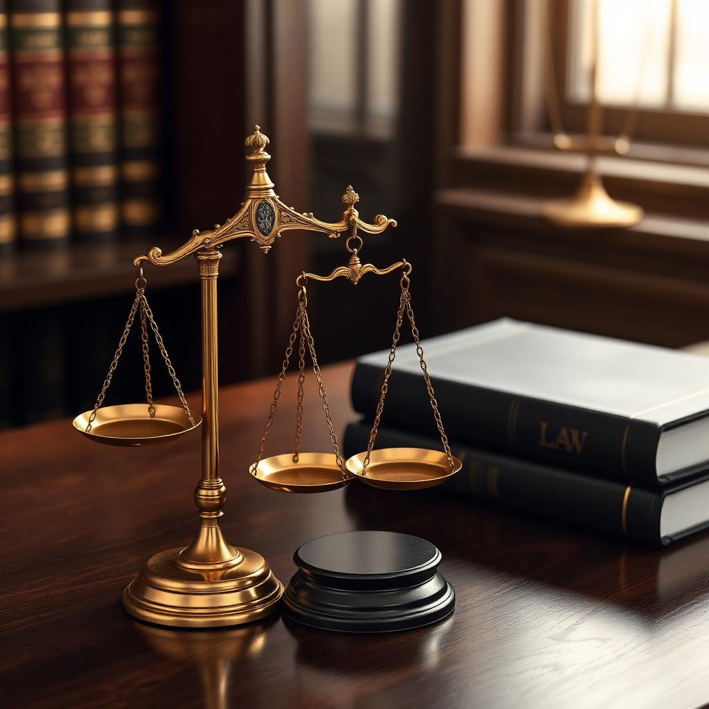 Balanza de la justicia junto a libros de derecho