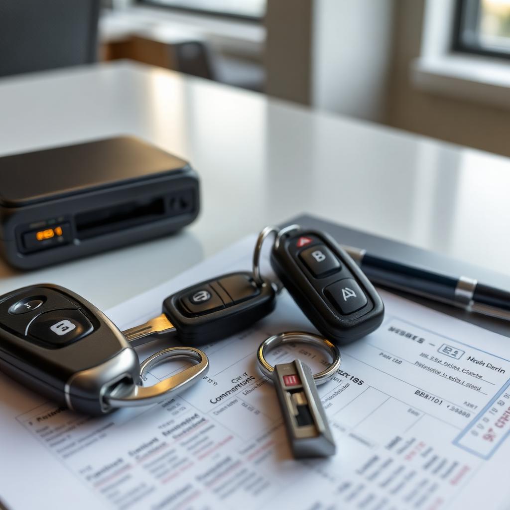 Llaves de coche y documentación de tráfico sobre una mesa de oficina